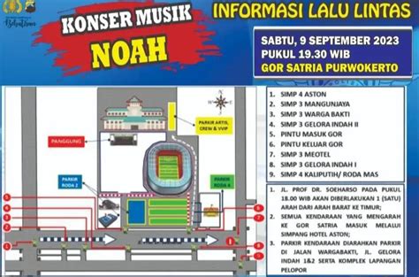 Rekayasa Lalu Lintas Di Purwokerto Hari Ini 9 September 2023 Ada Konser Musik Noah