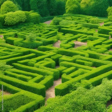 Green labyrinth. Plant maze. Garden. Aerial view of green labyrinth ...