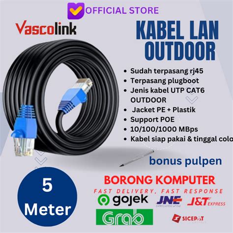 Jual KABEL LAN UTP CAT 6 OUTDOOR 5 METER VASCOLINK CAT6 5M SIAP PAKAI