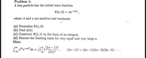 Solved Problem A Free Particle Has The Initial Wave Chegg