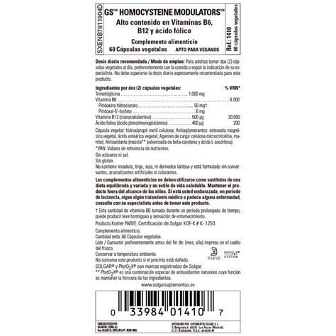 GS Homocysteine Modulator 60 Cápsulas Veganas Cero Residuo Tienda