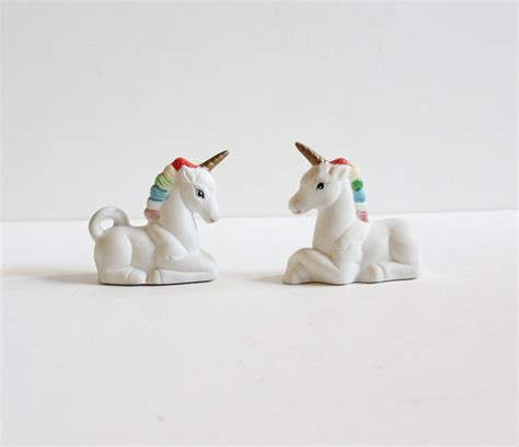 Vintage Set of Unicorn Figurines Mini 1970s Rainbow