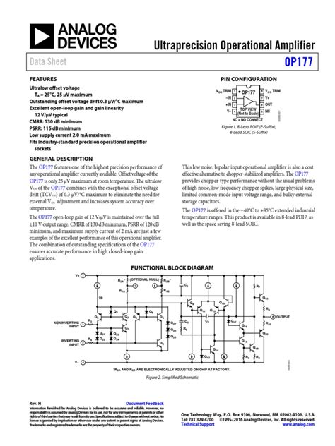 Ultraprecision Operational Amplifier Data Sheet Download Free Pdf