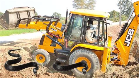 Jcb Backhoe Machine Making Drain And Got Accident Jcb Pulling Jcb