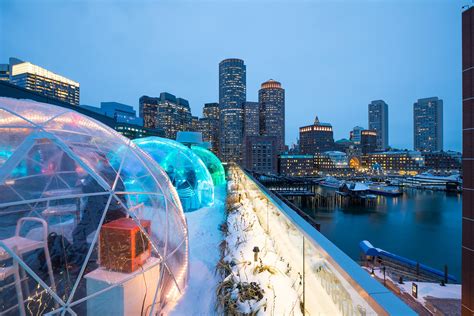 Igloos At Lookout Rooftop Bar With View Of Boston Skyline By Best