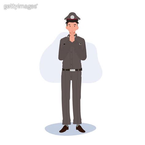 Thai Police Officer Doing Wai Sawasdee Respect Gesture Wai Sawasdee By