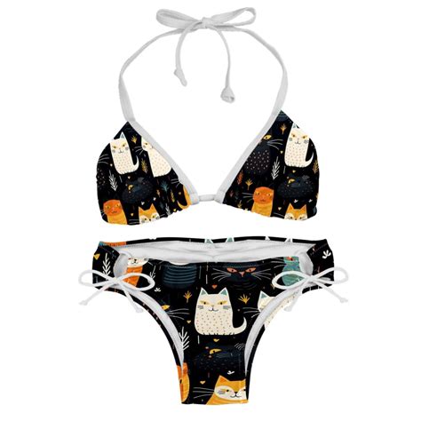 Cat Detachable Sponge Adjustable Strap Bikini Set Pack Swimwear