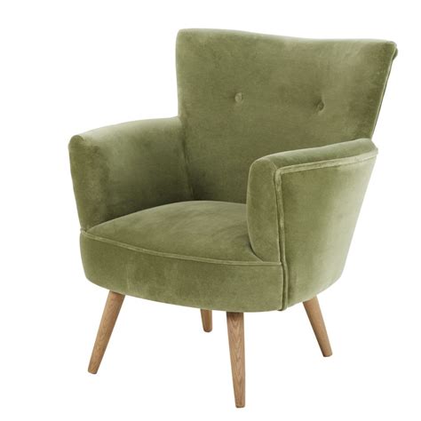 Fauteuil En Velours Vert Kaki Sao Paulo Maisons Du Monde