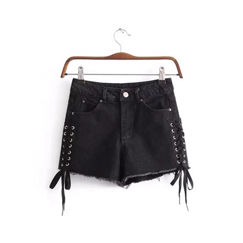 2018 Summer Women Highwaisted Mini Jeans Shorts Both Side Tie Mini Short Sexy Denim Feminino