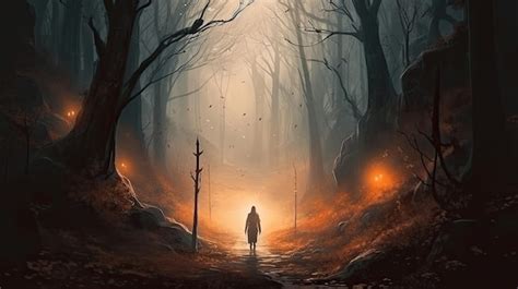 Premium AI Image | Mysterious background with a man in a dark forest