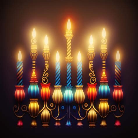 Premium AI Image First Day Of Hanukkah With Burning Hanukkah Colorful