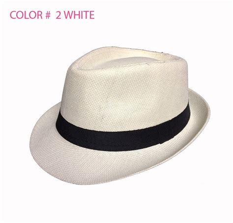 Straw Fedora Hat Trilby Cuban Cap Summer Beach Sun Panama Short Brim Men Women