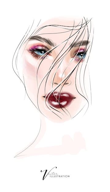 Premium Vector Abstract Girl Model Face Makeup Drawing Vector Sketch