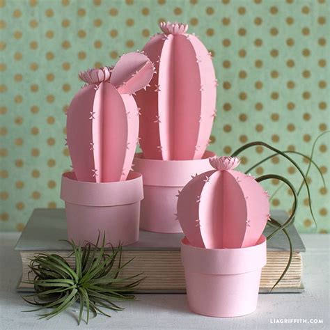 3d Potted Paper Cactus Lia Griffith Paper Cactus Paper Crafts Diy