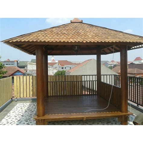 Jual Gazebo Kayu Kelapa Atap Sirap Model Sandaran Jari Jari Lurus