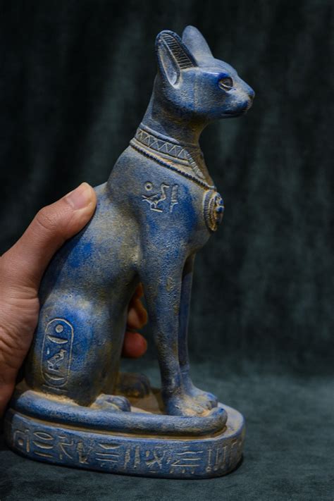 Unique Goddess Bastet Cat Statue Blue Stone Sculpture Heavy, With ...