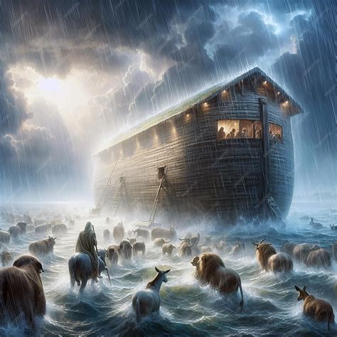 Premium Photo | Noahs ship amidst the pouring rain during the flood