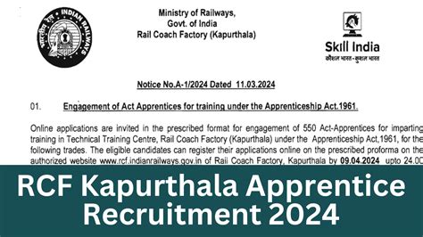 RCF Kapurthala Apprentice Recruitment 2024 Notification Out For 550