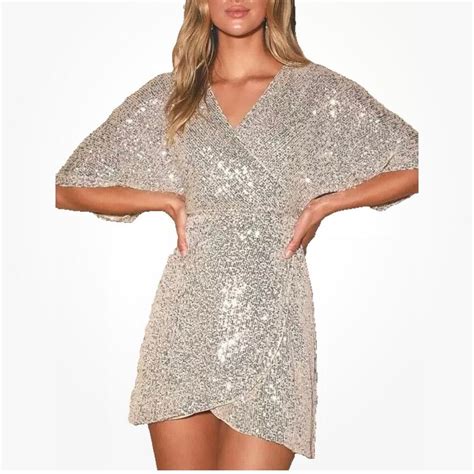 Lulus Rose Gold Sequin Faux Wrap Mini Cocktail Evenin Gem