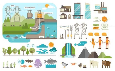 Hydroelectric power station labeled diagram - VectorMine