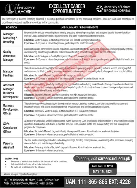 University Of Lahore Jobs 2024 At Uol Teaching Hospital