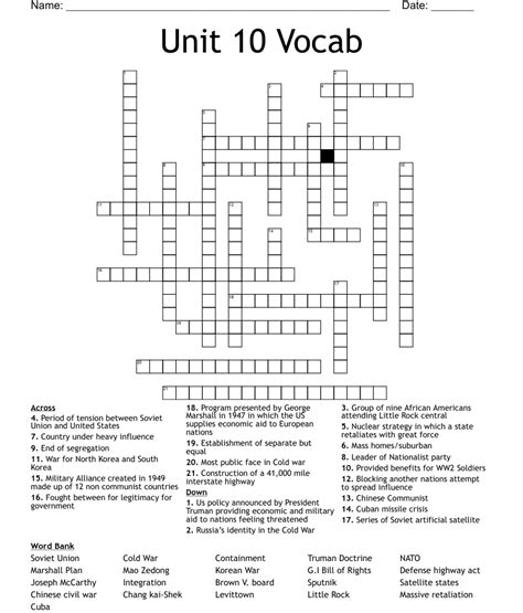 Unit 10 Vocab Crossword Wordmint