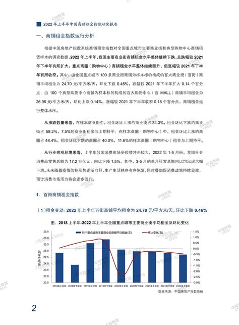 《2022年上半年中国商铺租金指数研究报告》中指云