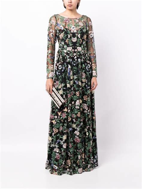 Marchesa Notte Botanical Embroidered Gown Black FARFETCH UK