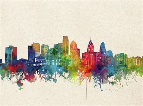 Philadelphia Skyline Watercolor Digital Art By Bekim M Fine Art America