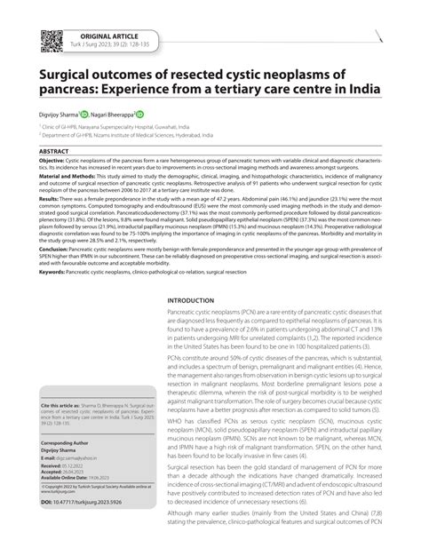 Pdf Surgical Outcomes Of Resected Cystic Neoplasms Of Pancreas