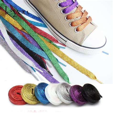 Leyou 110cm Glitter Shoelaces Flat Gold Shoe Laces Sport Laces Off