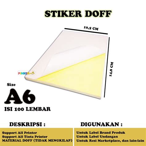 Jual Kertas Stiker A6 Doff Isi 100 Lembar Kertas Sticker A6 Doff