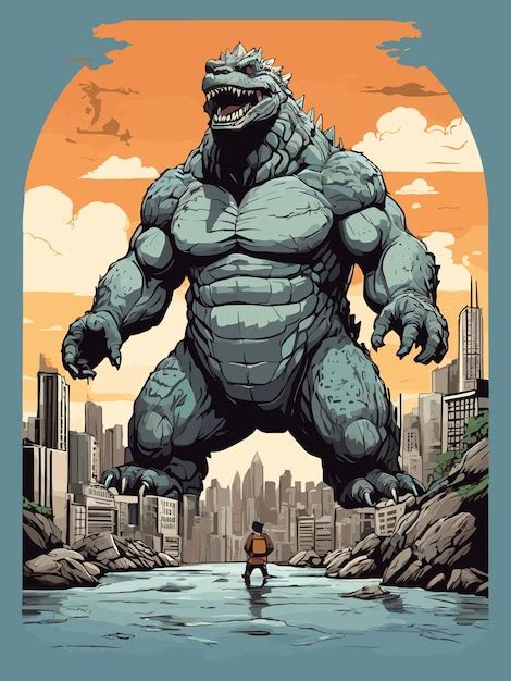 Vector La Citt Sotto I Piedi Di Godzilla Testimonia L Inarrestabile