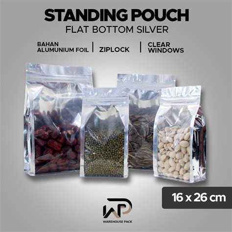 Jual Pcs Standing Pouch Flat Bottom Alumunium Foil Silver