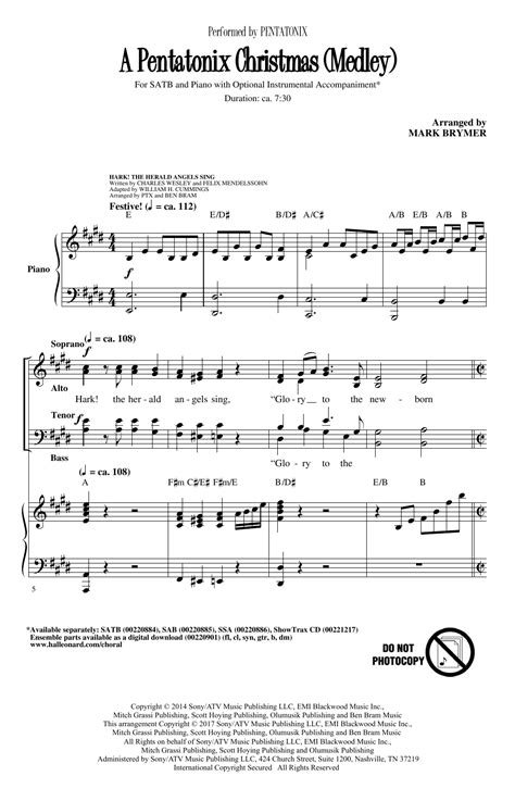 A Pentatonix Christmas Medley Arr Mark Brymer By Pentatonix Sheet