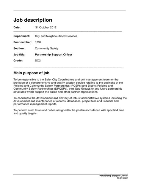 Fillable Online Safety Officer Job Description Template Workable Resources Fax Email Print