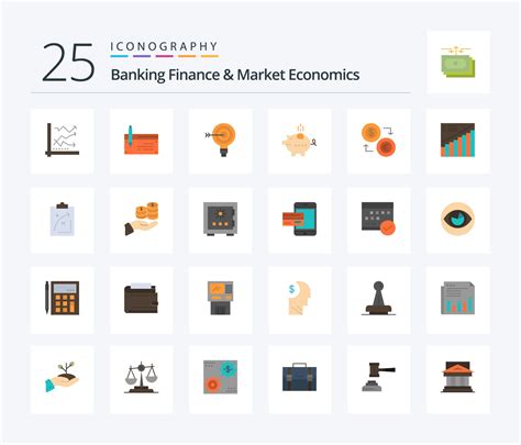 Banking Finance And Market Economics 25 Flat Color Icon Pack Including