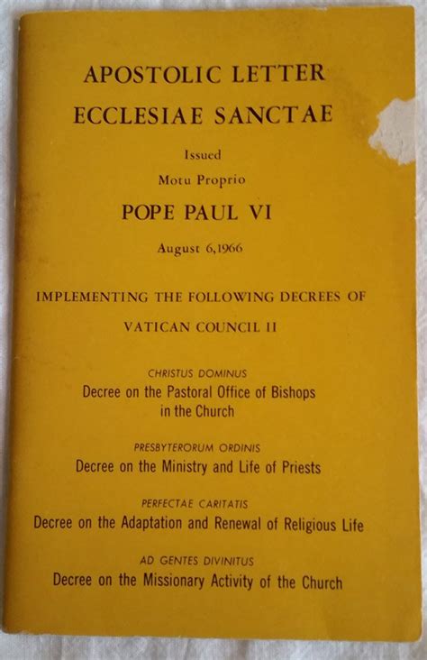 Apostolic Letter Ecclesiae Sanctae Issued Motu Proprio Pope Paul Vi