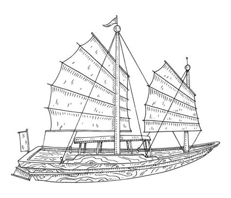 Chinese Junk Boat Drawings Illustrations Royalty Free Vector Graphics