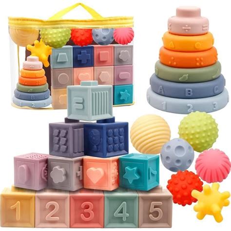 Jeux Montessori Bébé 6 12 Mois Cube Souples Empiler Anneaux d empilage