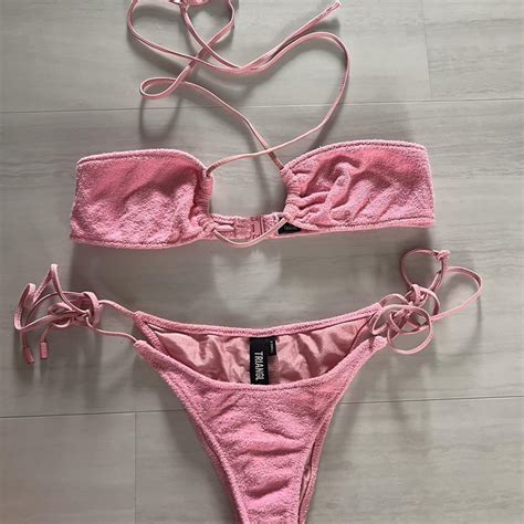 Pink Teddy Cloth Triangl Swimsuit Set Size X Small Depop