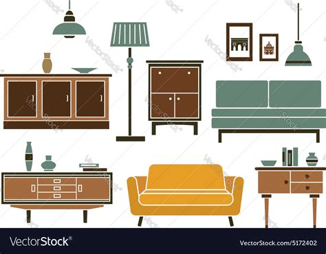 Furniture and interior accessories in flat style Vector Image