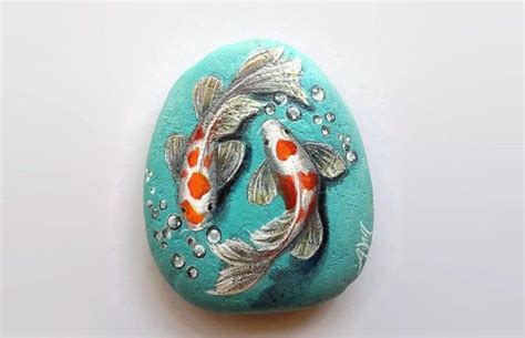 Hand Painted Koi Fish On Rock Painted Fish On Stone Pesce Etsy In