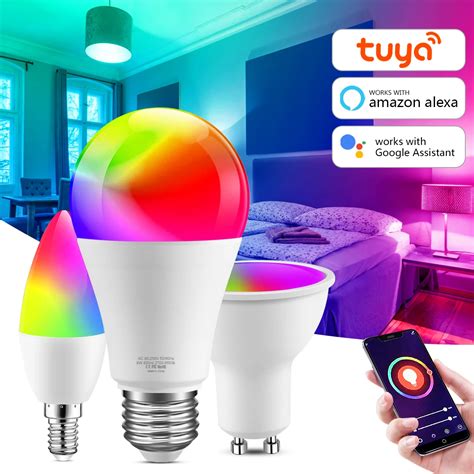 Tuya Smart WiFi LED Lamp E27 RGB E14 Candle Light Bulb GU10 Dimmable