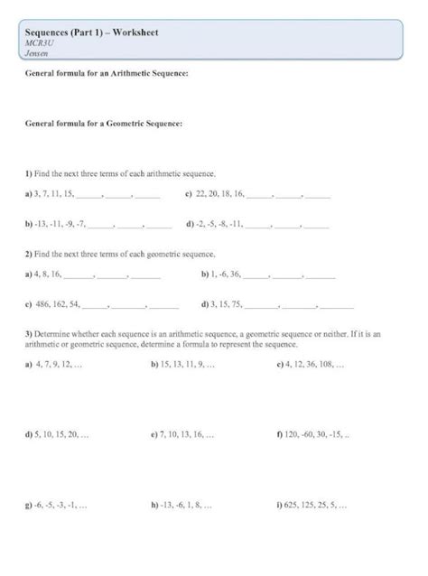 Arithmetic Sequence Worksheet Algebra 1 – E Street Light