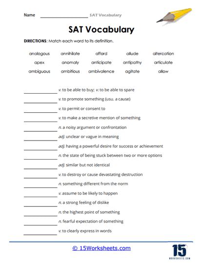 Sat Vocabulary Words Worksheets 15