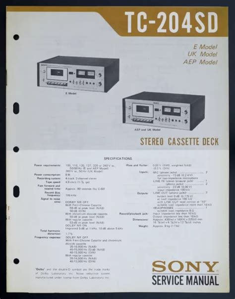 Genuine Sony Tc U40 Cassette Deck Service Manualdiagramparts List