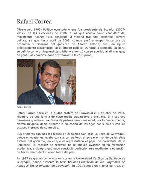 Rafael correa biografia Rafael Correa Guayaquil 1963 Político