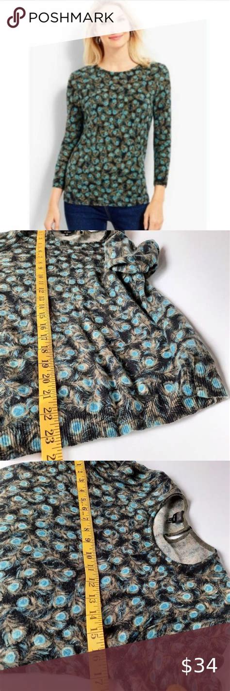 Talbots Cashmere Audrey Peacock Print Sweater SP Peacock Print Plus