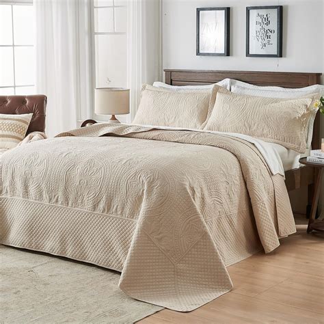 Qucover King Bedspreads Oversized 120x120 Beige